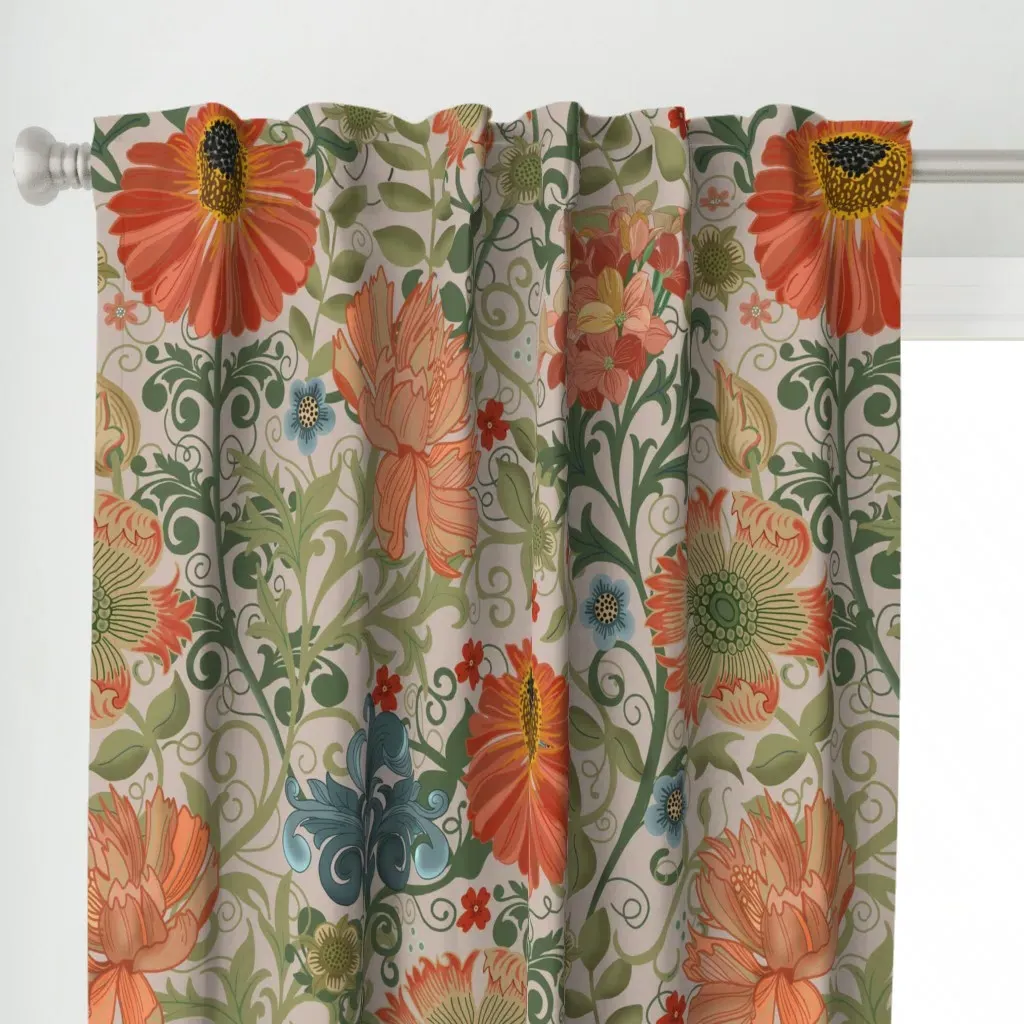Le Jardin Art Nouveau Curtain Panel - Orange alternate view