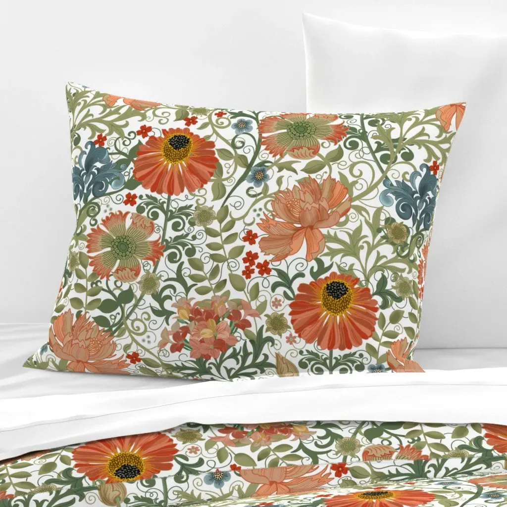 Le Jardin Art Nouveau Standard Knife Edge Cushion Cover - White, Cotton Sateen product