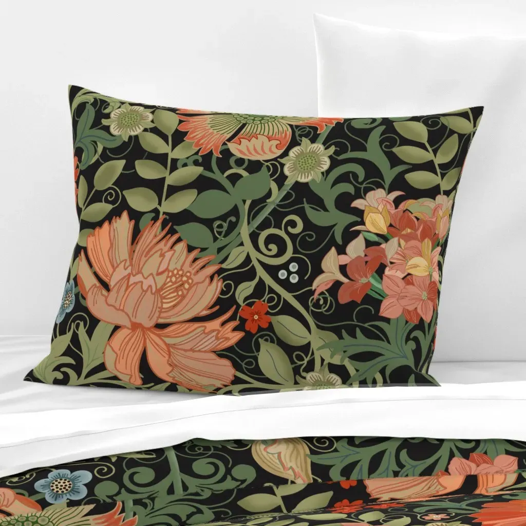 Le Jardin Art Nouveau Standard Knife Edge Cushion - Orange, Cotton Sateen product
