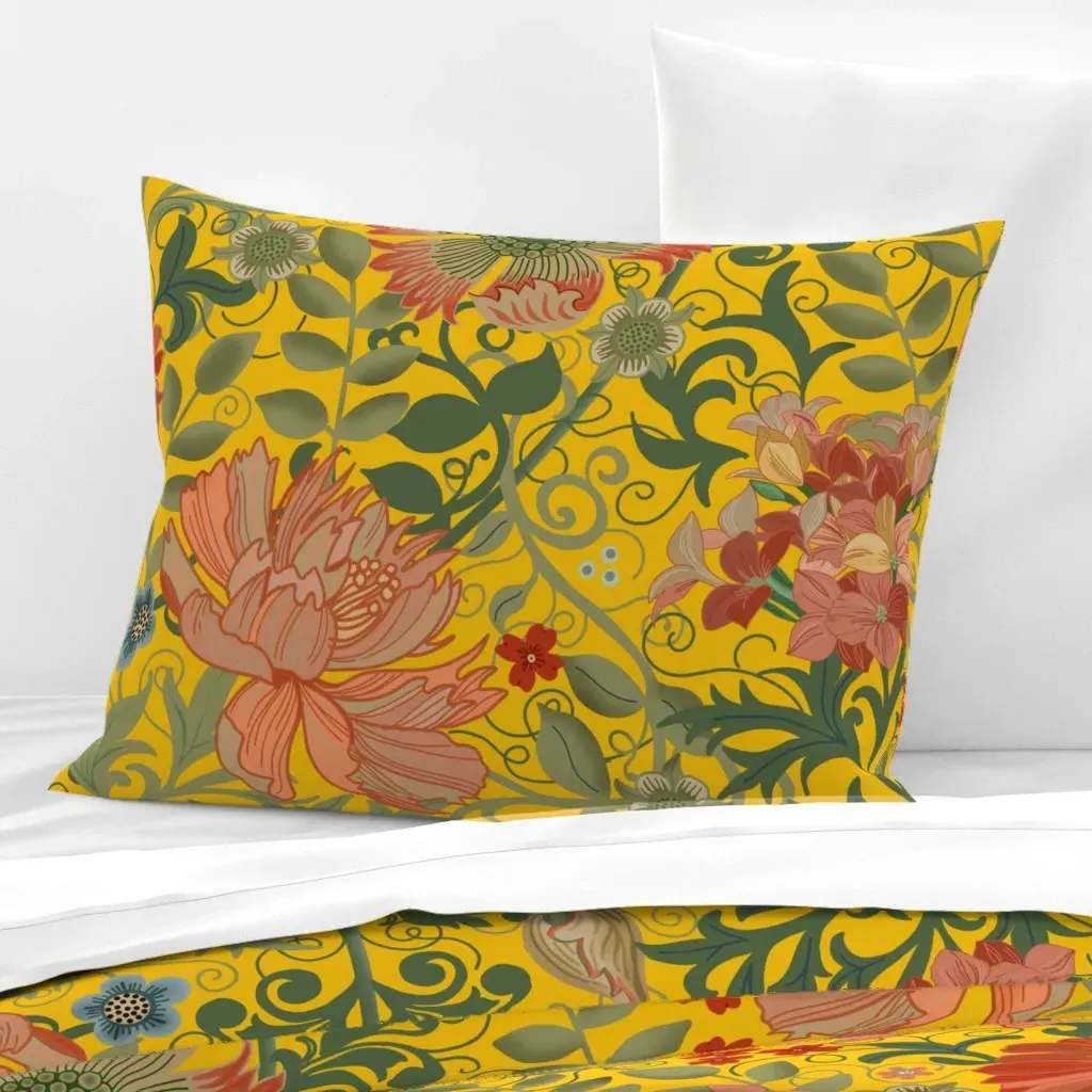 Le Jardin Art Nouveau Standard Knife Edge Pillow - Reddish-Orange, Cotton Sateen product