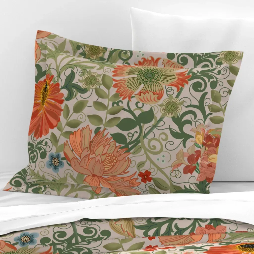 Le Jardin Art Nouveau Standard Pillow Sham - Taupe, Cotton Sateen product