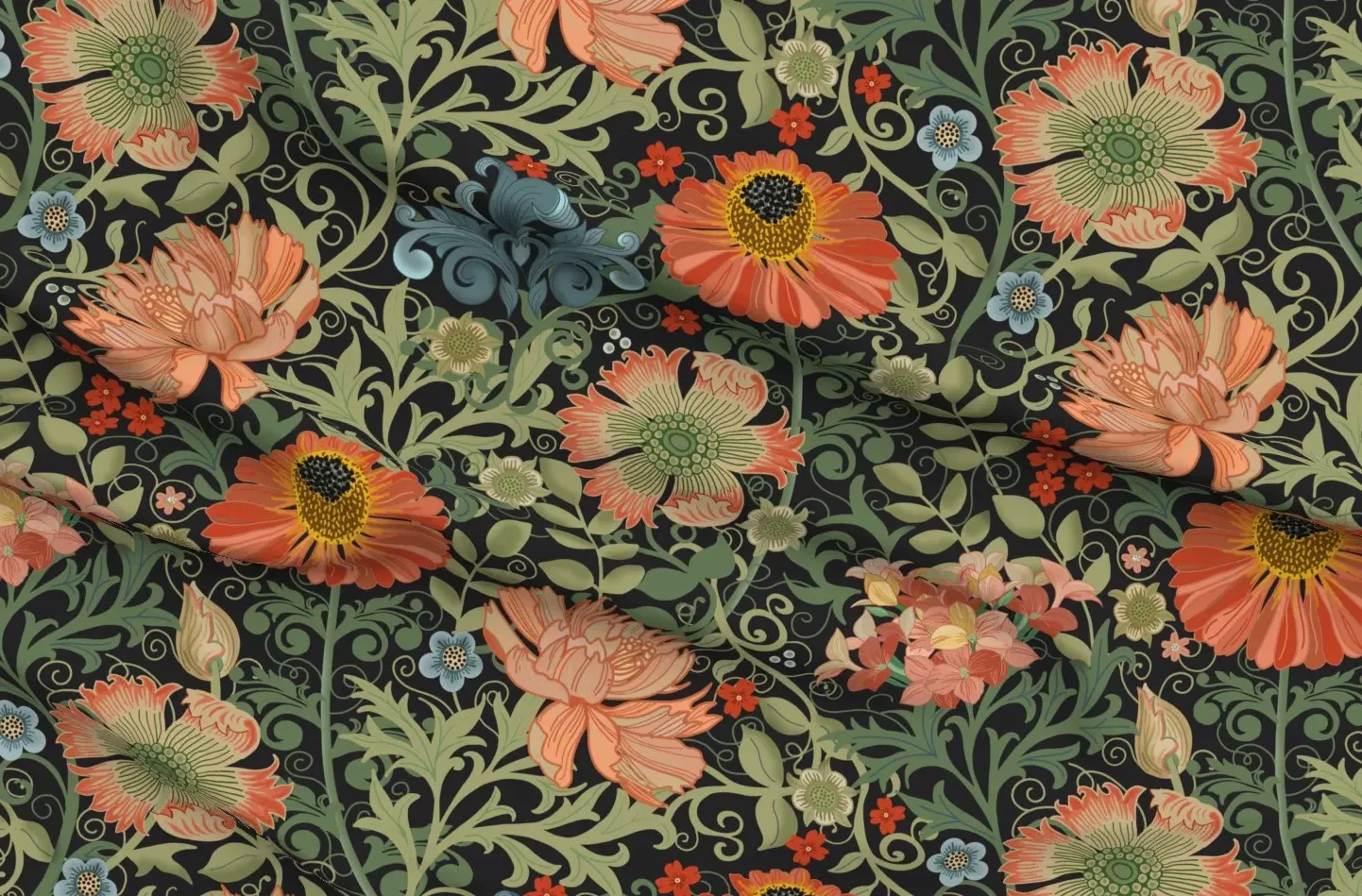 Le Jardin Art Nouveau William Morris Style Fabric - Black, Pique product