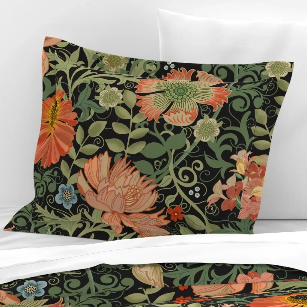 Le Jardin Art Nouveau William Morris Style Standard Flanged Pillow Sham - Orange, Cotton Sateen product