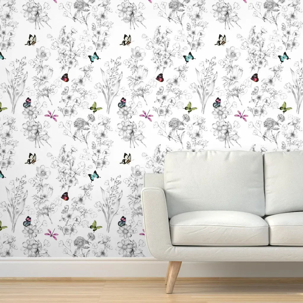 Le Papillon Peel and Stick Wallpaper - White, Black product