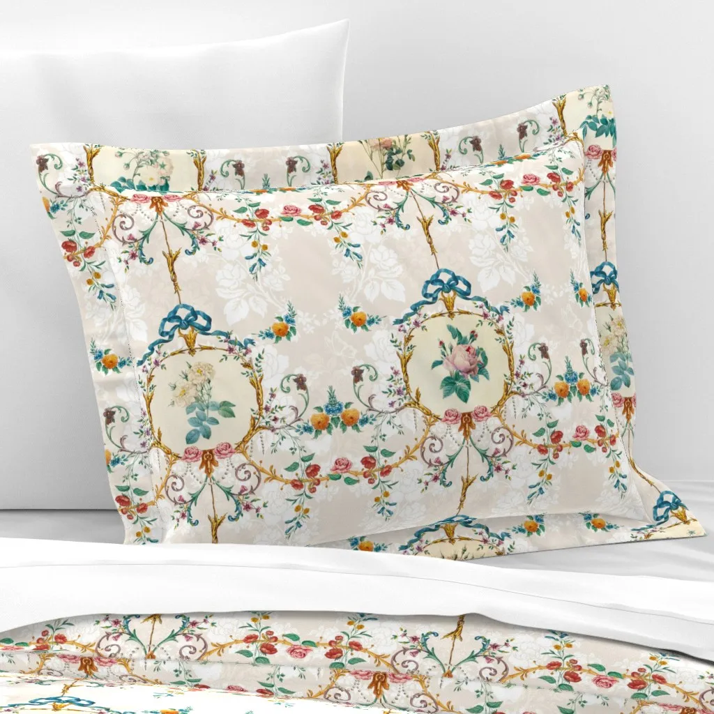 Le Toile De Fleurs Standard Flanged Pillowcase - Cream, Cotton Sateen product