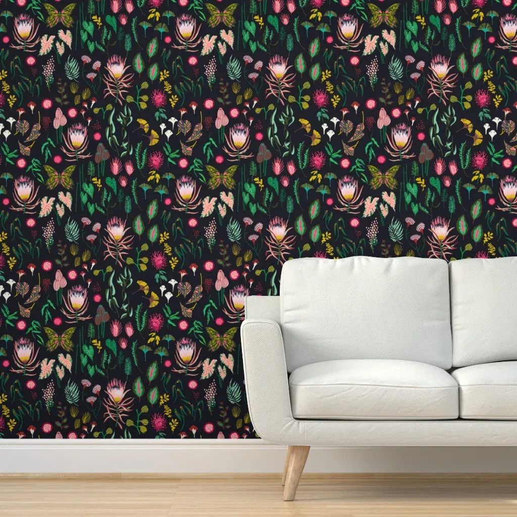 Leaf and Floral Large Peel and Stick Wallpaper - Black product
