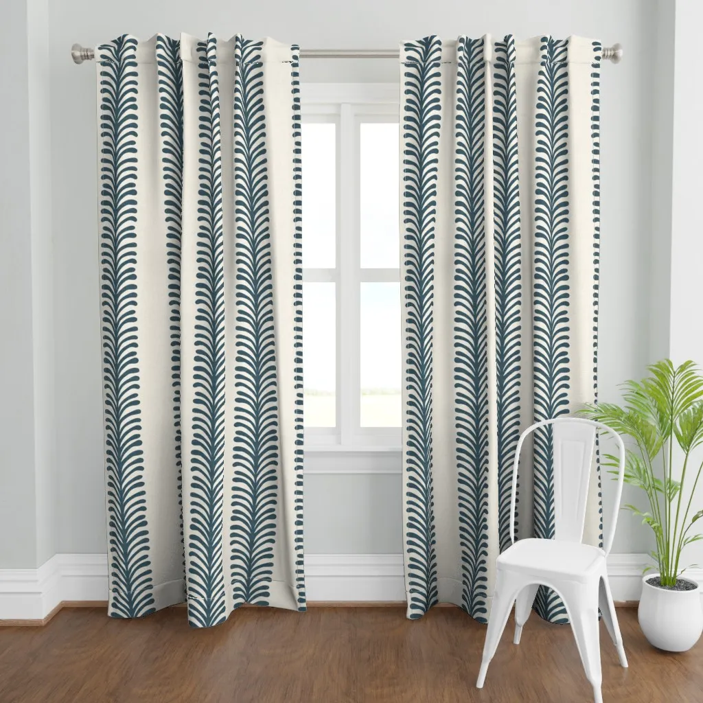 Leaf Boho Kelp Stripe L Curtain Panel - Blue product