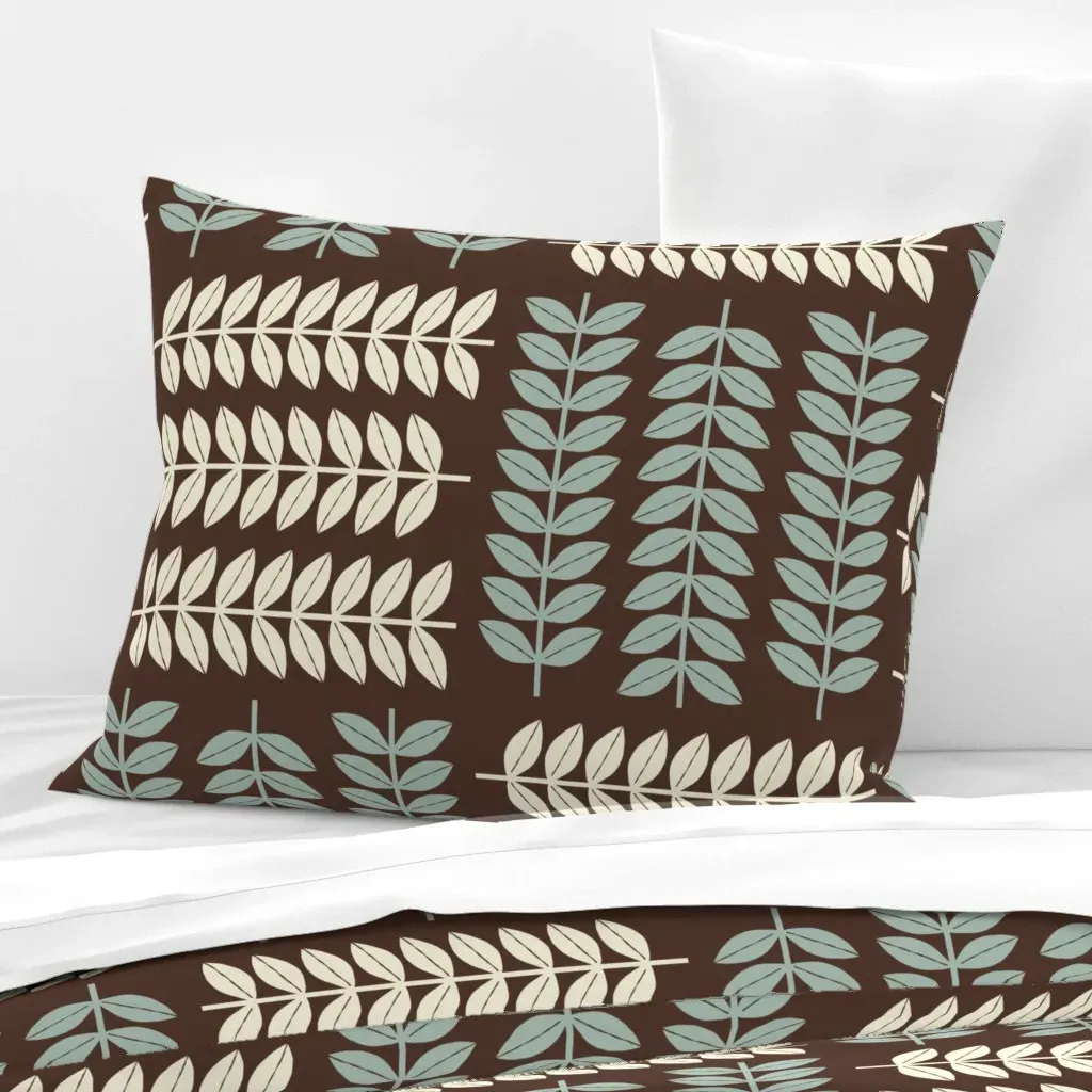 Leaf Botanical Foliage Checkerboard Standard Pillow - Chocolate Brown, Cotton Sateen product