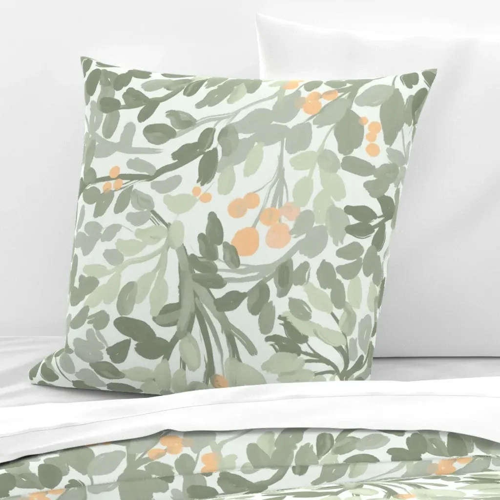 Leafy Blooms Euro Pillow Sham - Sage Green product
