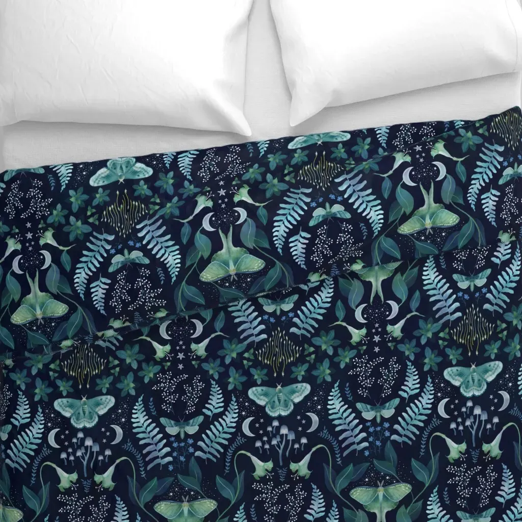 Leafy Evening Moth Garden Duvet Cover - Teal alternate view