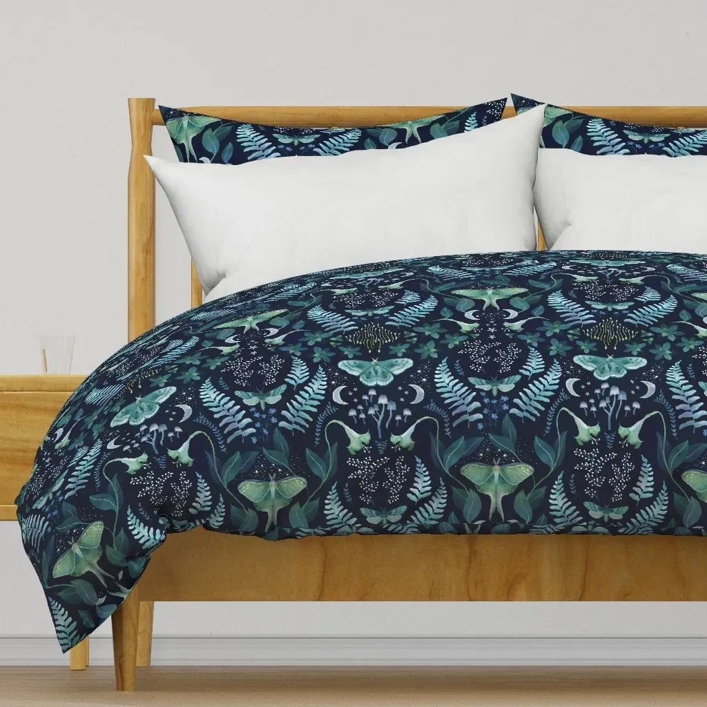 Leafy Evening Moth Garden Duvet Cover - Teal product