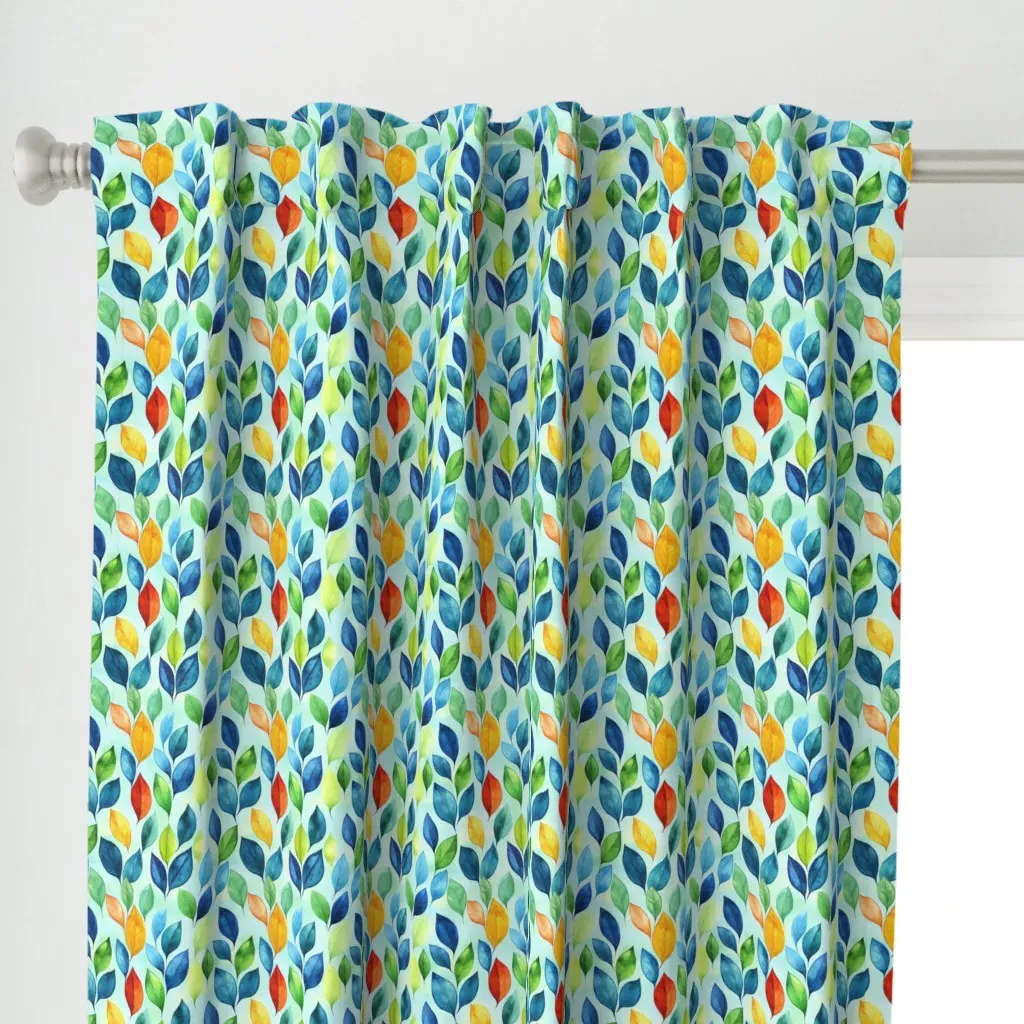 Leafy Leaves Curtain Panel - Teal alternate view