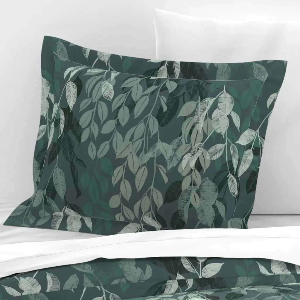 Leafy Tranquility Standard Flanged Pillow Sham - Sage Green, Cotton Sateen product