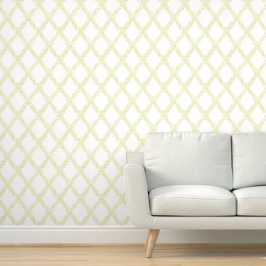 Leafy Trellis Peel and Stick Wallpaper - Pale Yellow, White product