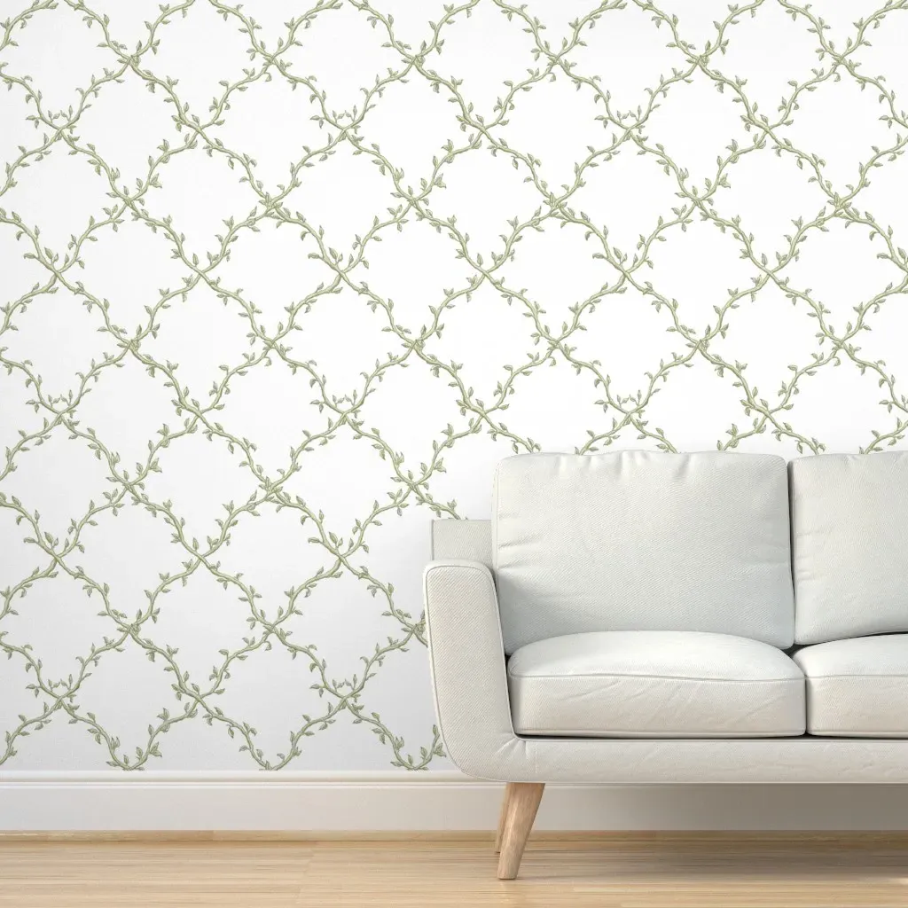 Leafy Trellis Peel and Stick Wallpaper - Sage Green, White product