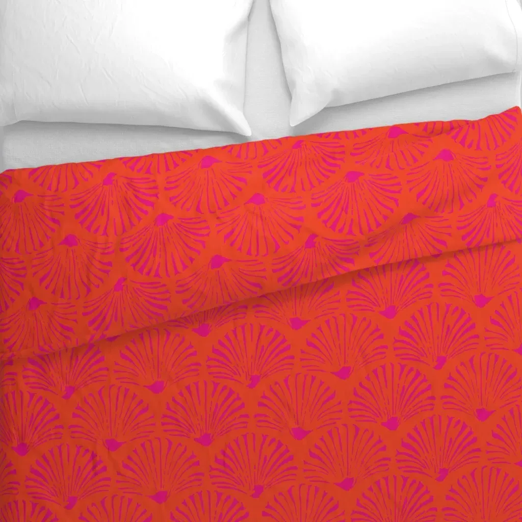 Leah Large Art Deco Scallop Duvet Cover - Vermilion alternate view
