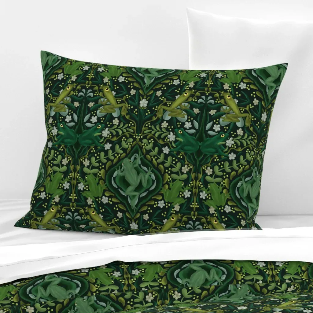 Leaping Frogs Damask Standard Knife Edge Cushion Cover - Emerald Green, Cotton Sateen product