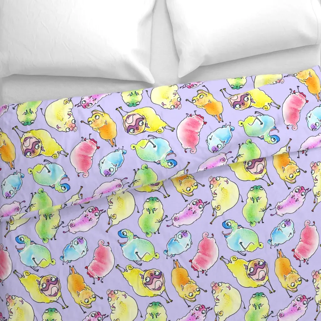Leaping Pugs Rainbow Duvet Cover - Lavender alternate view