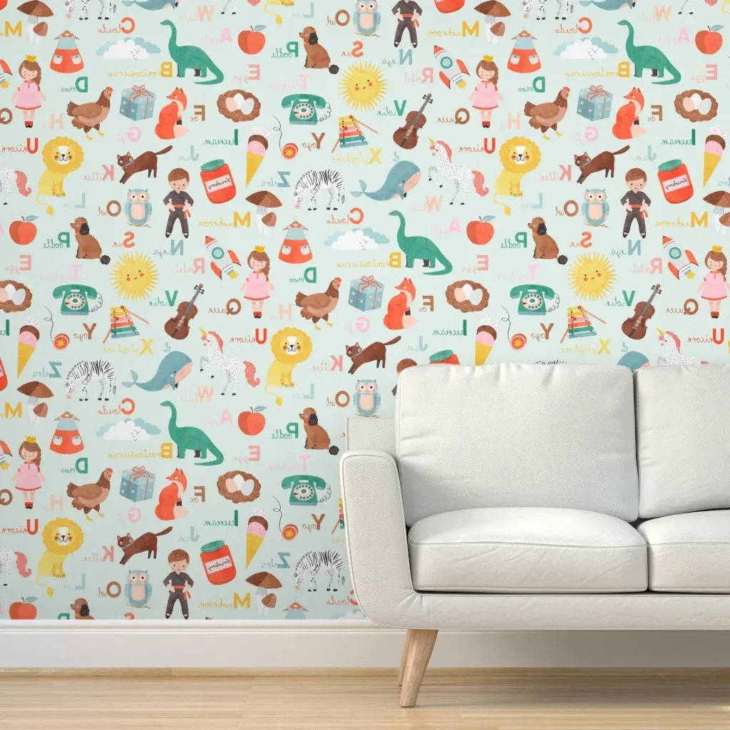 Learn The Alphabet Nursery Print Peel and Stick Wallpaper - Soft Green product
