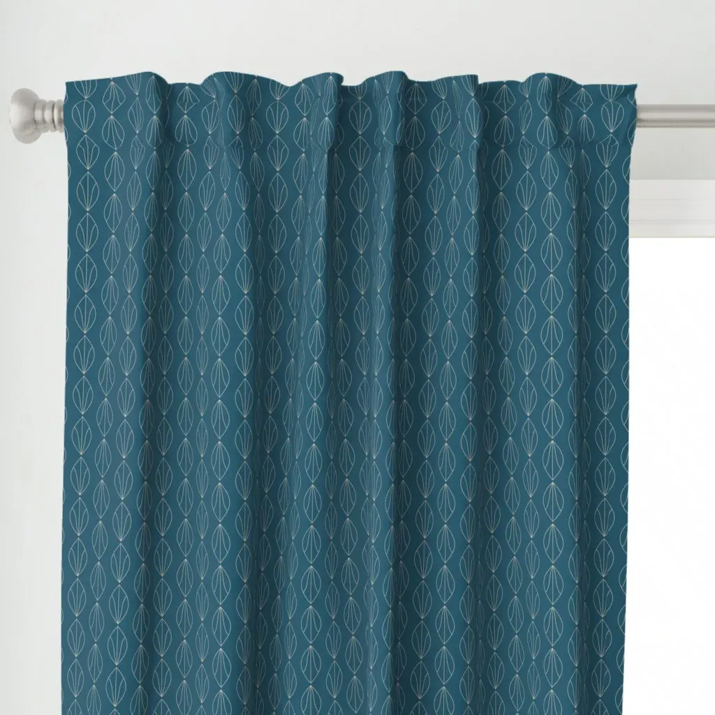 Leave Lines Curtain Panel - Teal alternate view