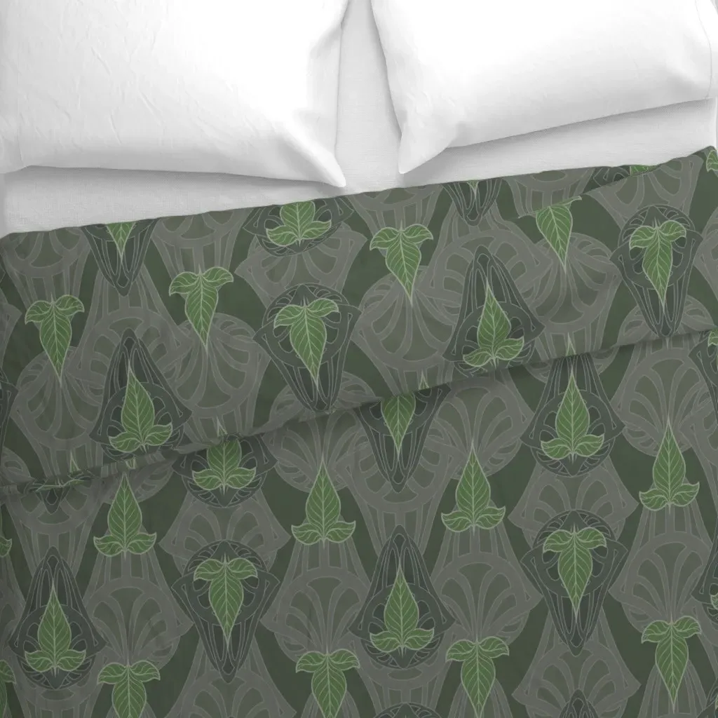 Leaves Of Lorien Large Duvet Cover - Dark Olive Green alternate view