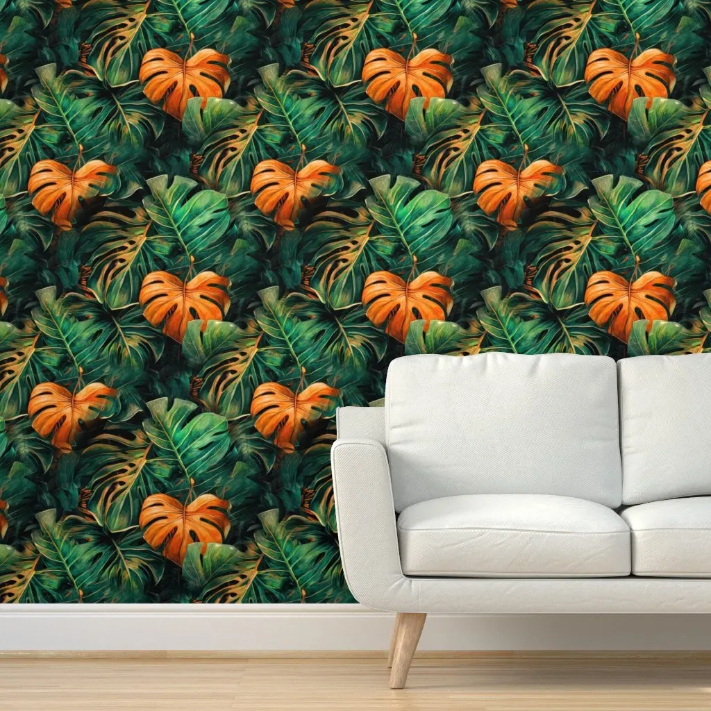 Leaves Palms Nature Art Peel and Stick Wallpaper - Deep Green product