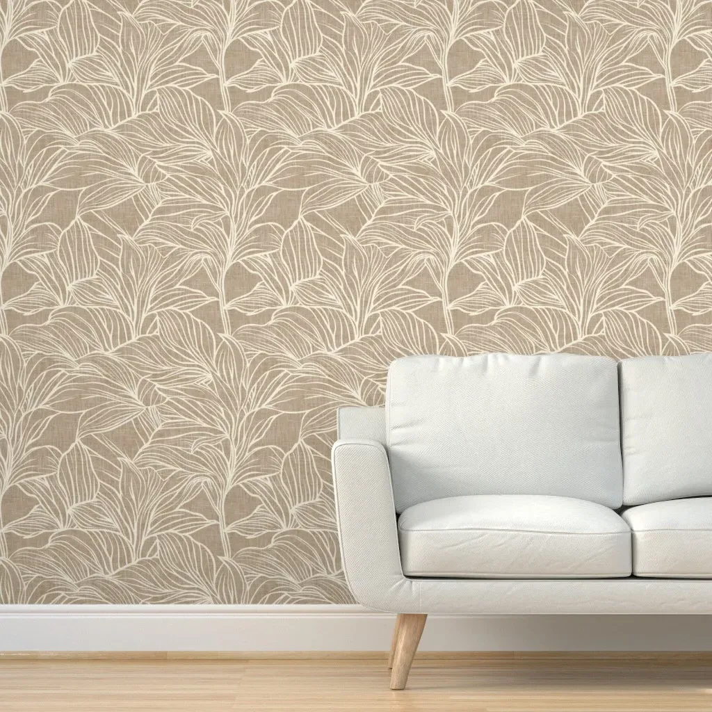 Leaves Woodblock Print Peel and Stick Wallpaper - Tan product