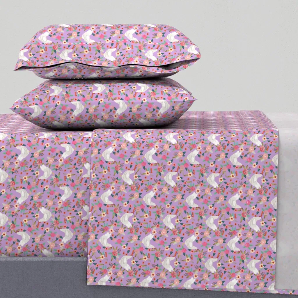 Leghorn Chicken Floral Queen Sheet Set - Lavender product