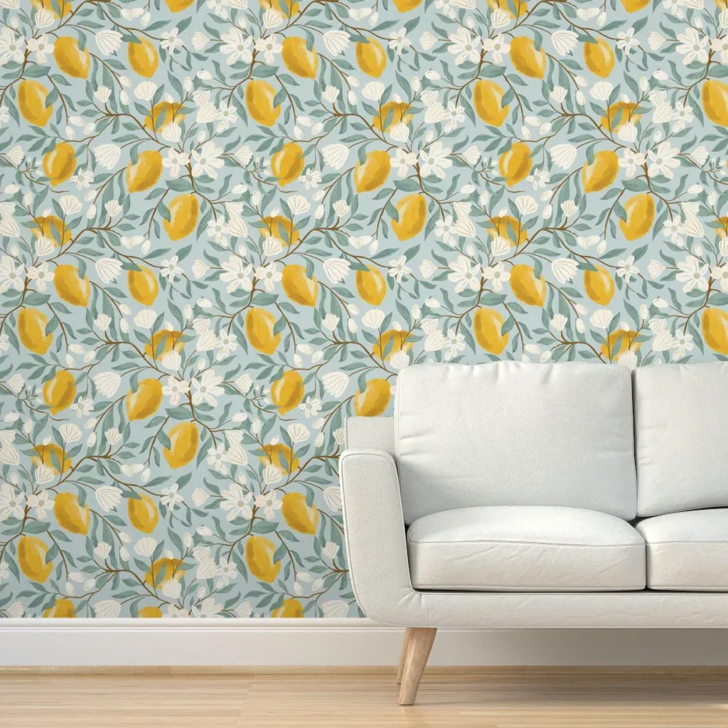 Lemon Blossom Citrus Floral Peel and Stick Wallpaper - Yellow product