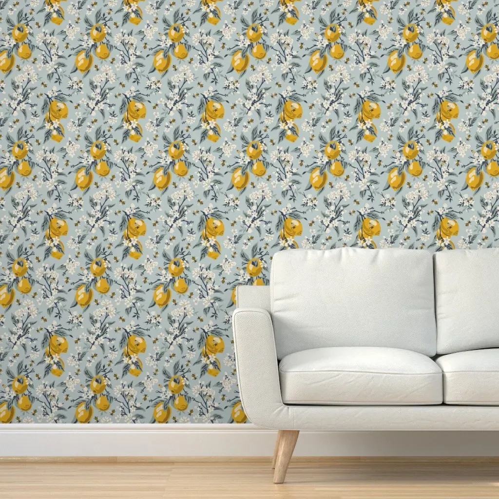 Lemons And Bees Peel and Stick Wallpaper - Blue product