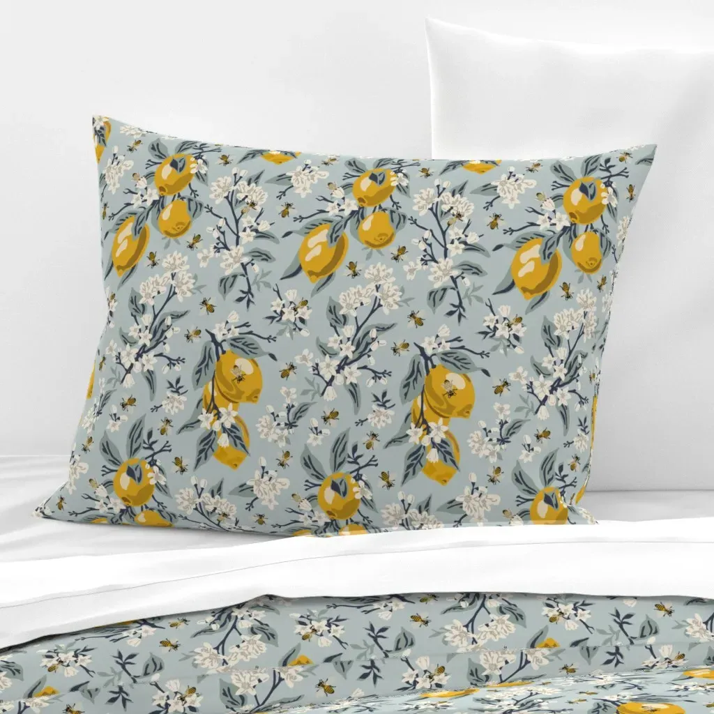 Lemons And Bees Standard Knife Edge Cushion Cover - Yellow, Cotton Sateen product