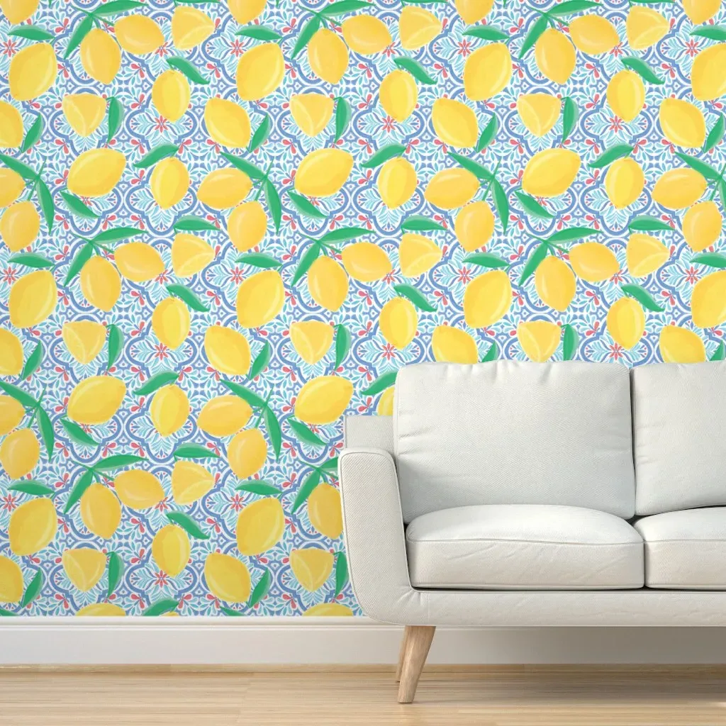 Lemons On Tiles Peel and Stick Wallpaper - Yellow product