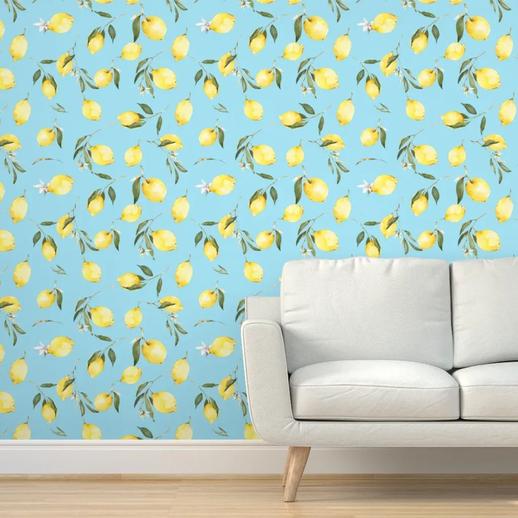 Lemons Watercolour Citrus Flowers Peel and Stick Wallpaper - Yellow product