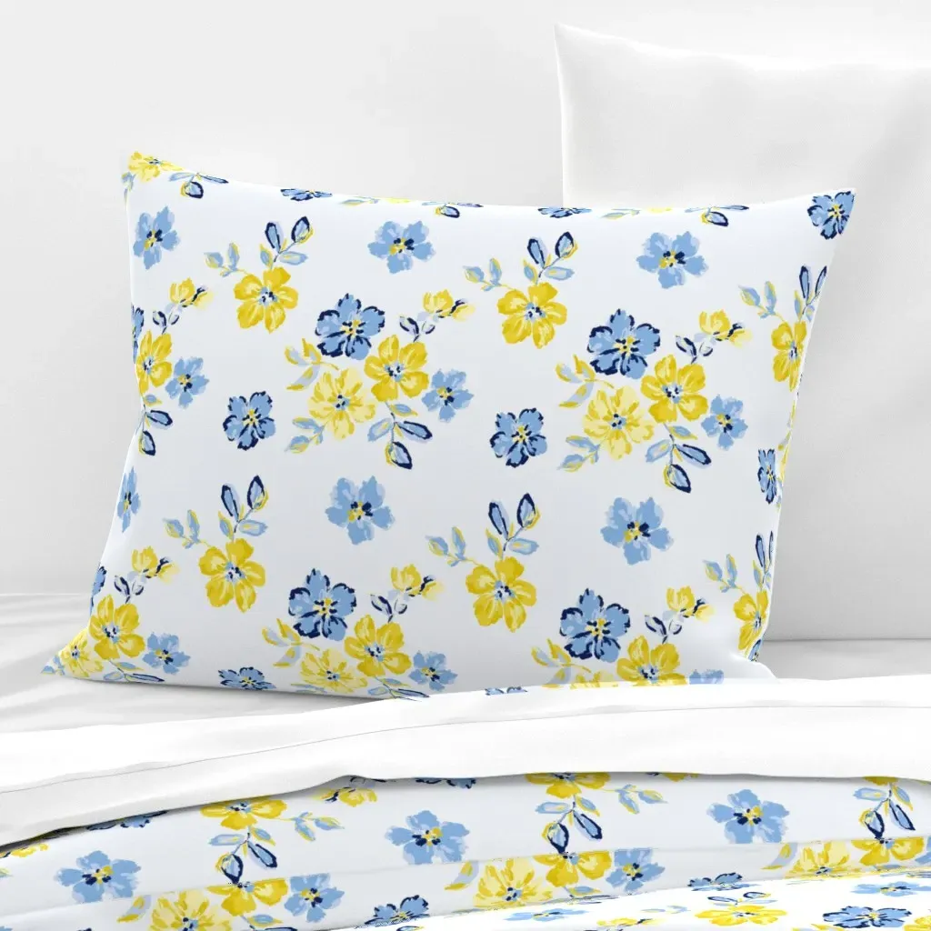 Lemony Yellow Flowers on Blue Cloud Standard Pillow - Yellow, Cotton Sateen product