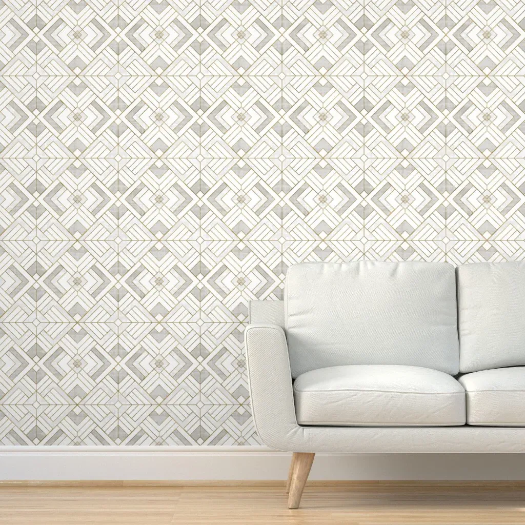 Lennox Vintage Deco Peel and Stick Wallpaper - White, Gold product