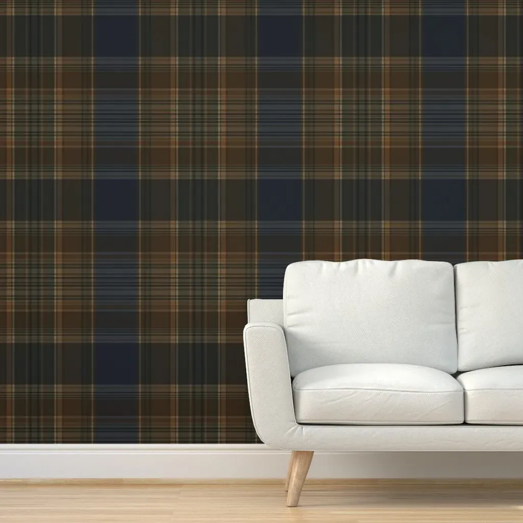 Leonardo Plaid Peel and Stick Wallpaper - Navy Brown Tan product