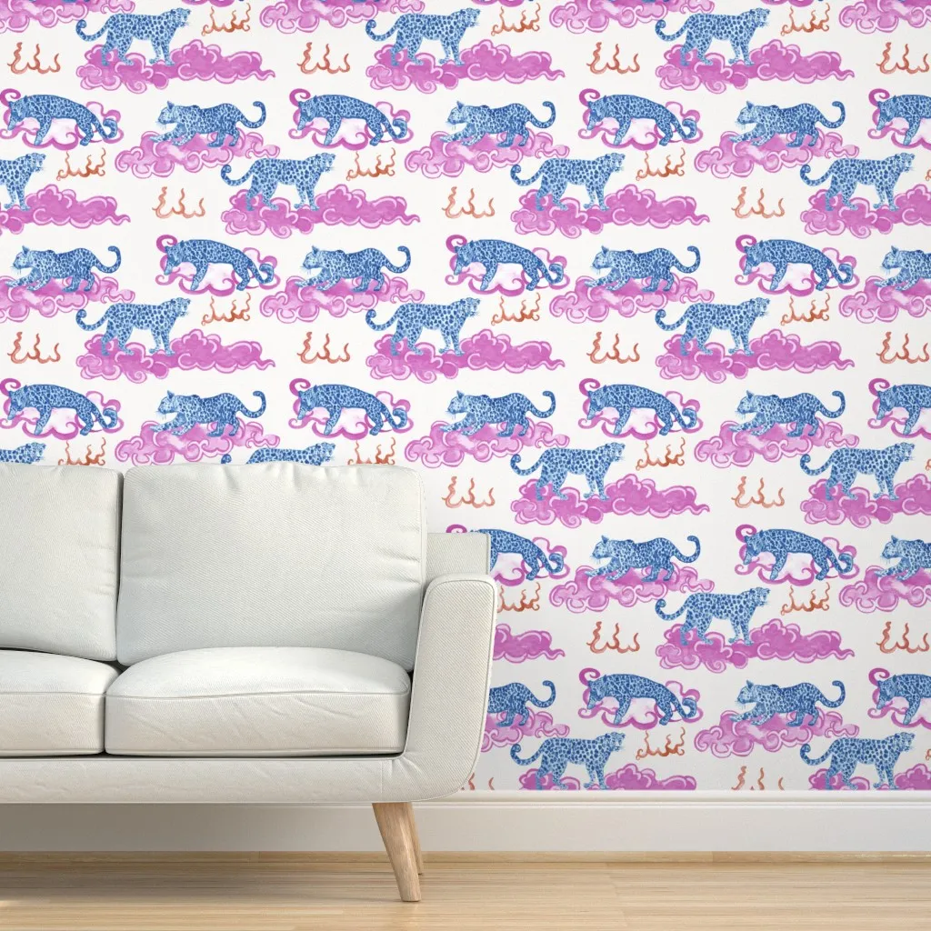 Leopard Clouds Peel and Stick Wallpaper - Navy Pink product