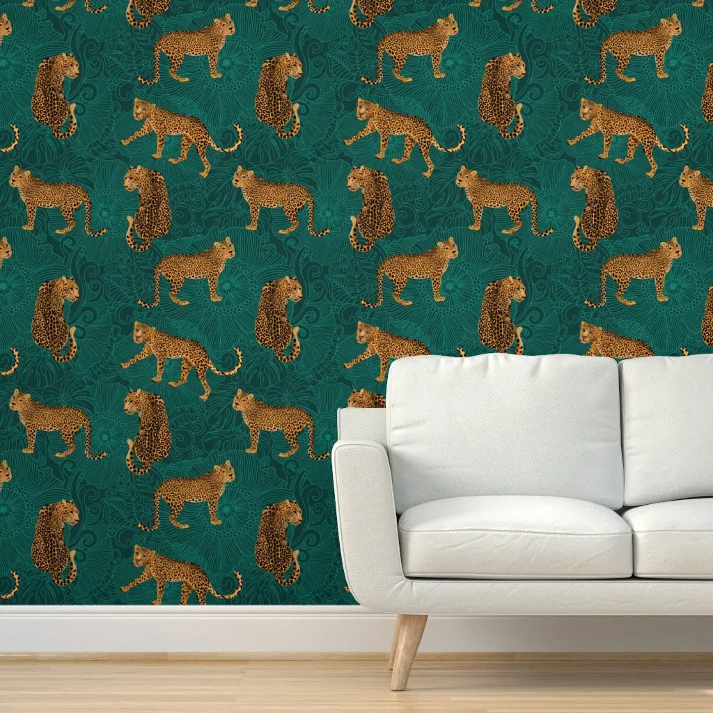 Leopard Exotic Jungle Small Scale Peel and Stick Wallpaper - Green, Orange, Brown product