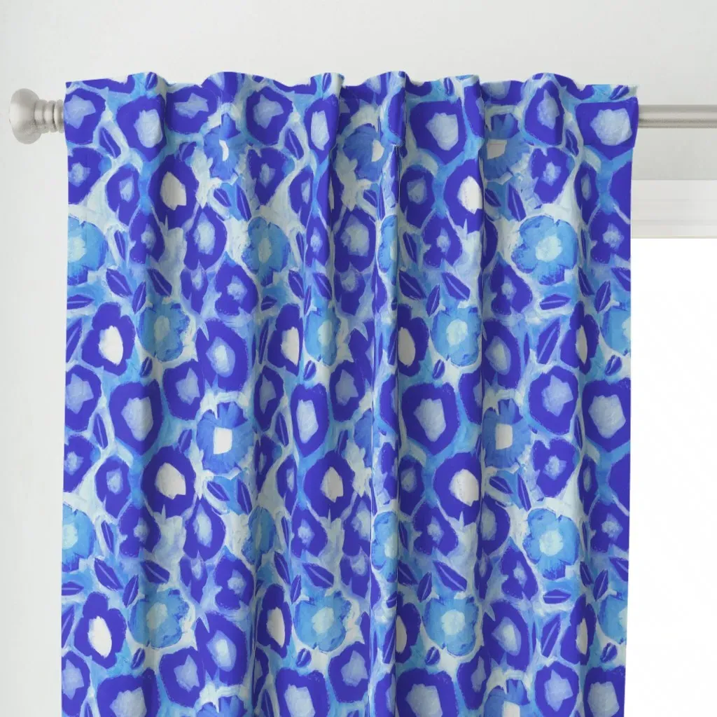 Leopard Flowers Curtain Panel - Blue alternate view
