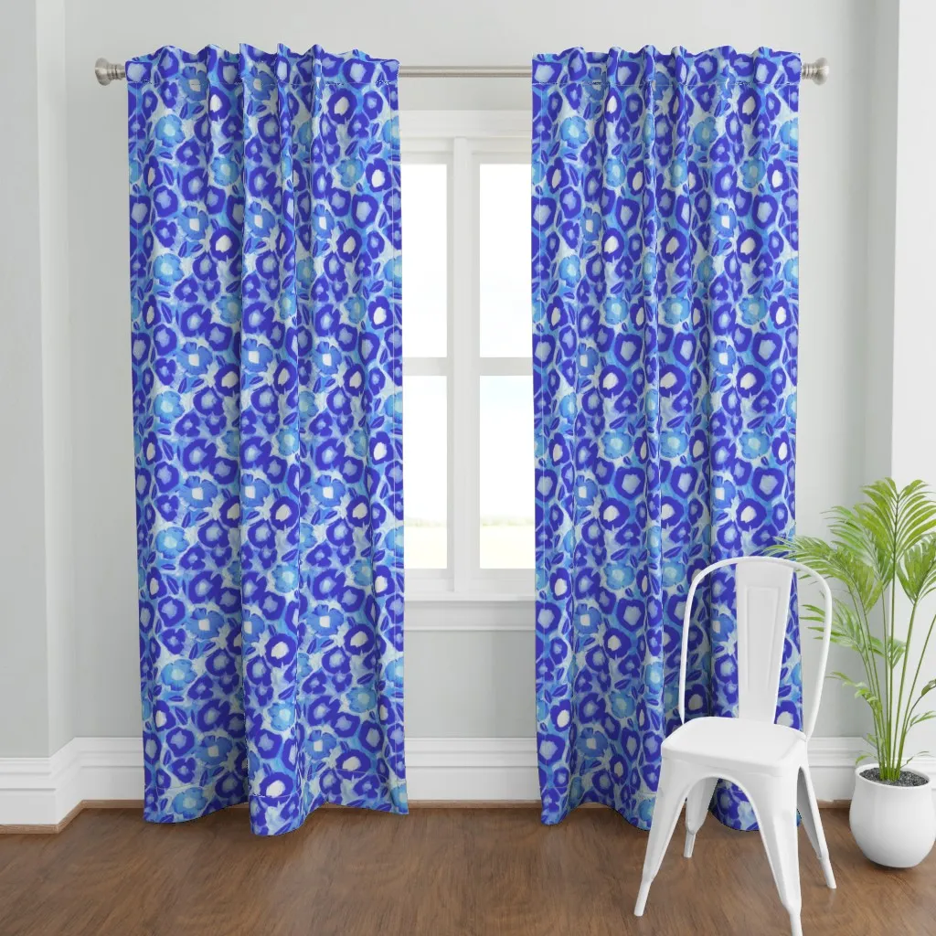 Leopard Flowers Curtain Panel - Blue product