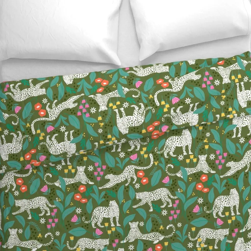 Leopard Jungle Floral Duvet Cover - White alternate view