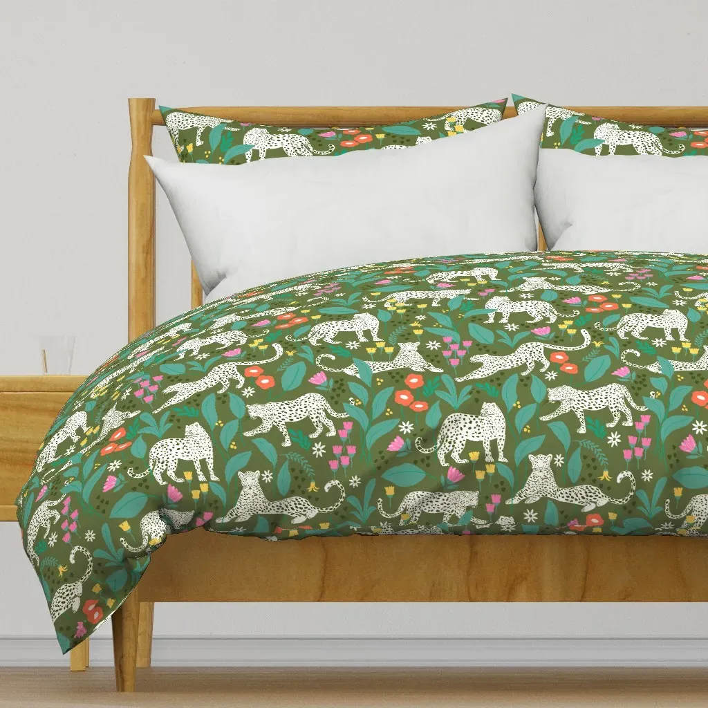 Leopard Jungle Floral Duvet Cover - White product