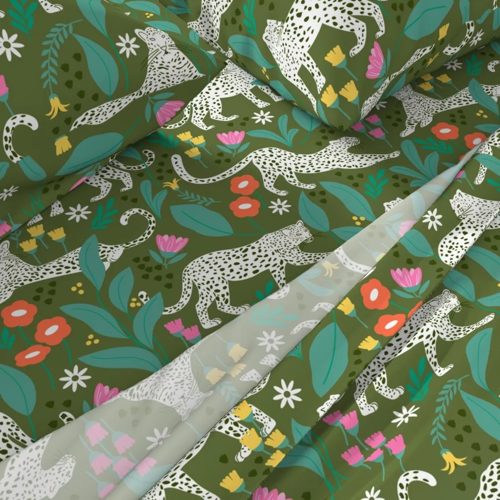 Leopard Jungle Floral Full Sheet Set - Green alternate view