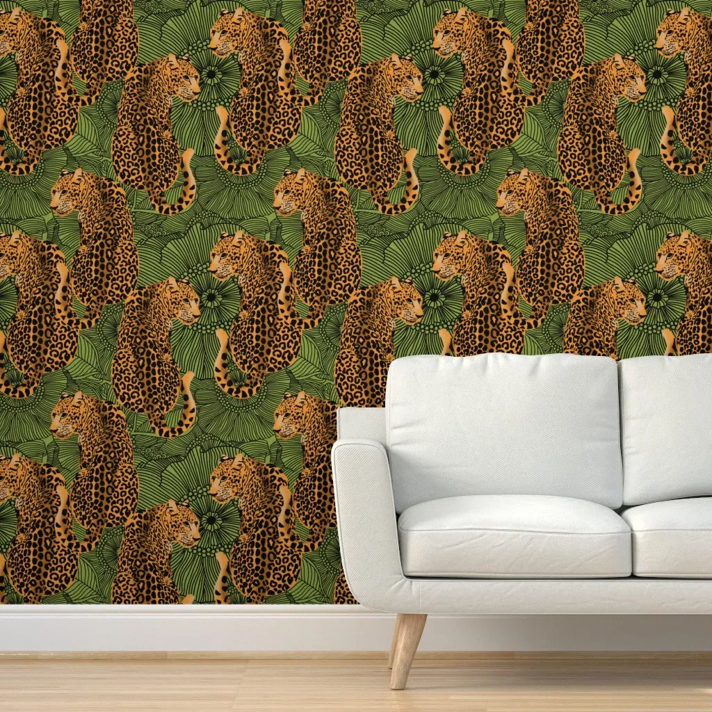 Leopard Kaleidoscope Peel and Stick Wallpaper - Sage product