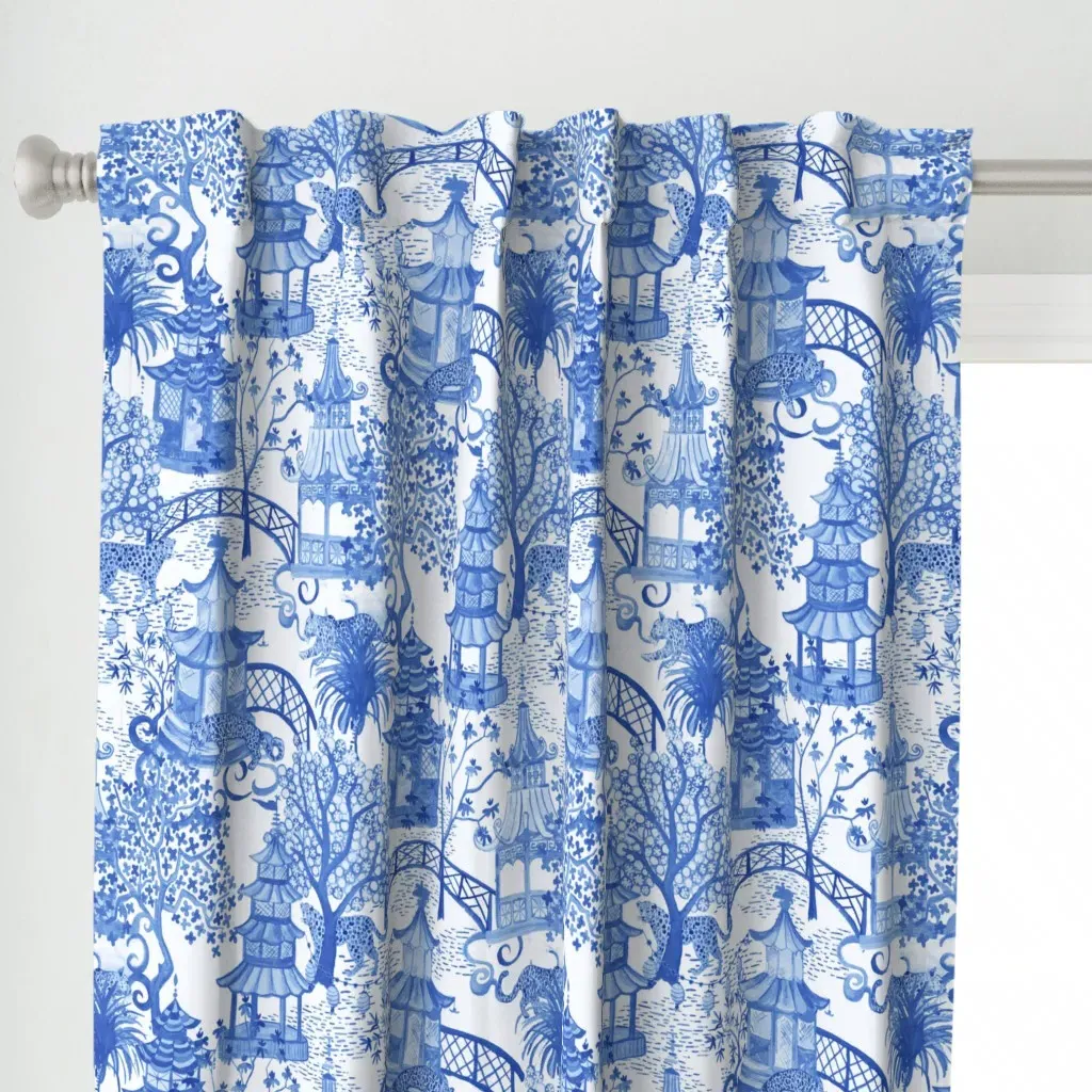 Leopard Pagoda Scenic Curtain Panel - Blue alternate view