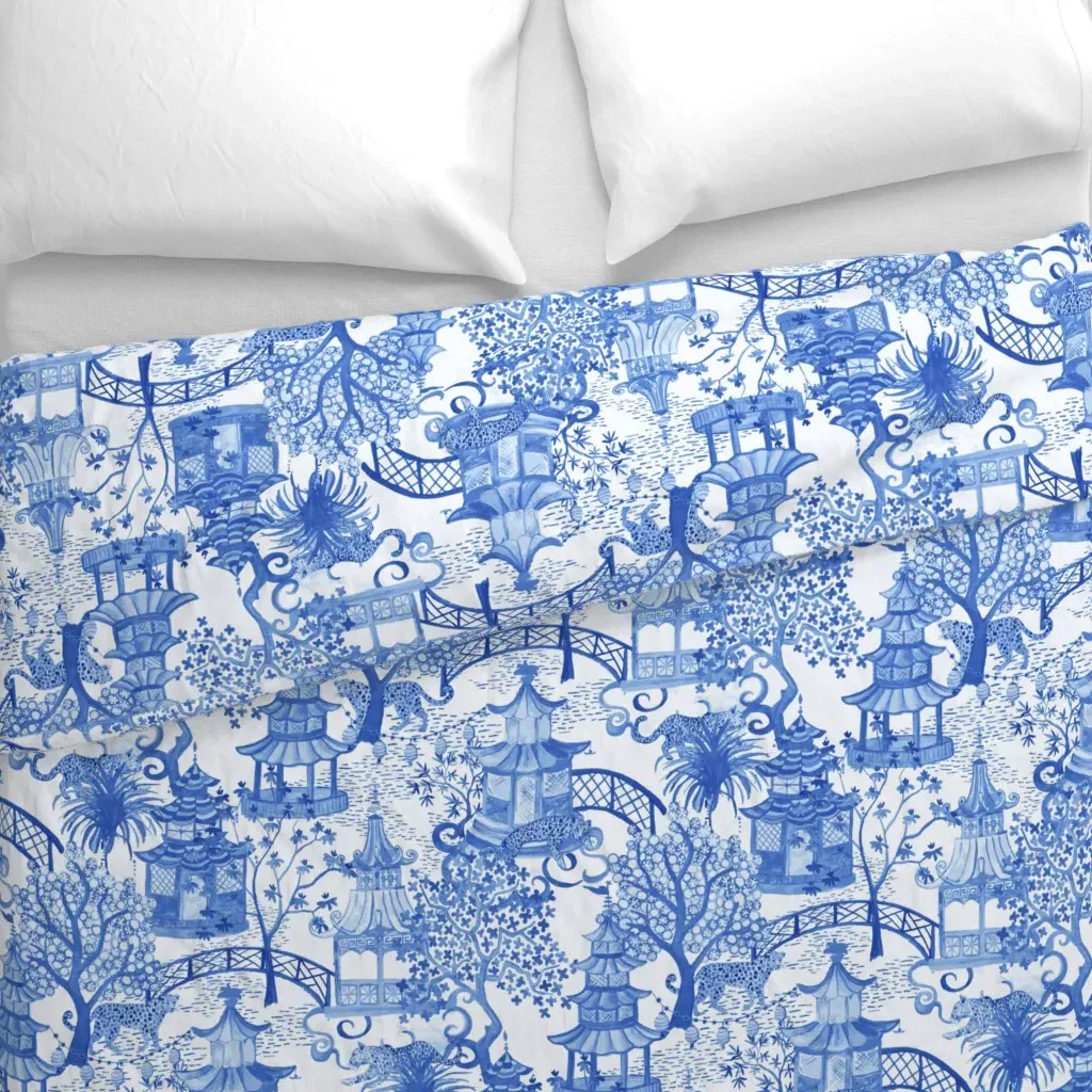 Leopard Pagoda Scenic Duvet Cover - Blue alternate view