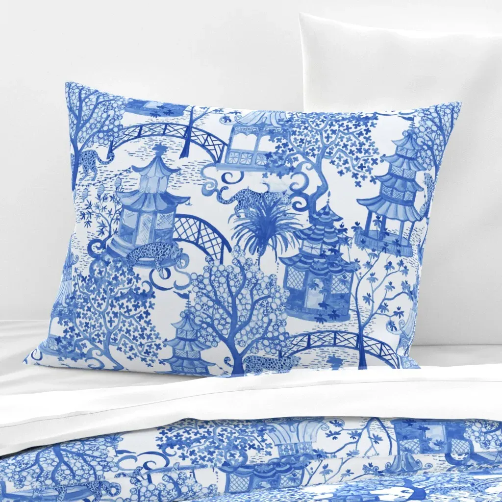 Leopard Pagoda Scenic Standard Knife Edge Pillow - Blue, Cotton Sateen product