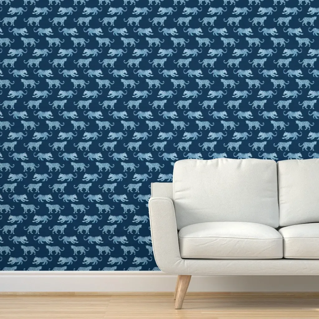 Leopard Parade Peel and Stick Wallpaper - Blue product