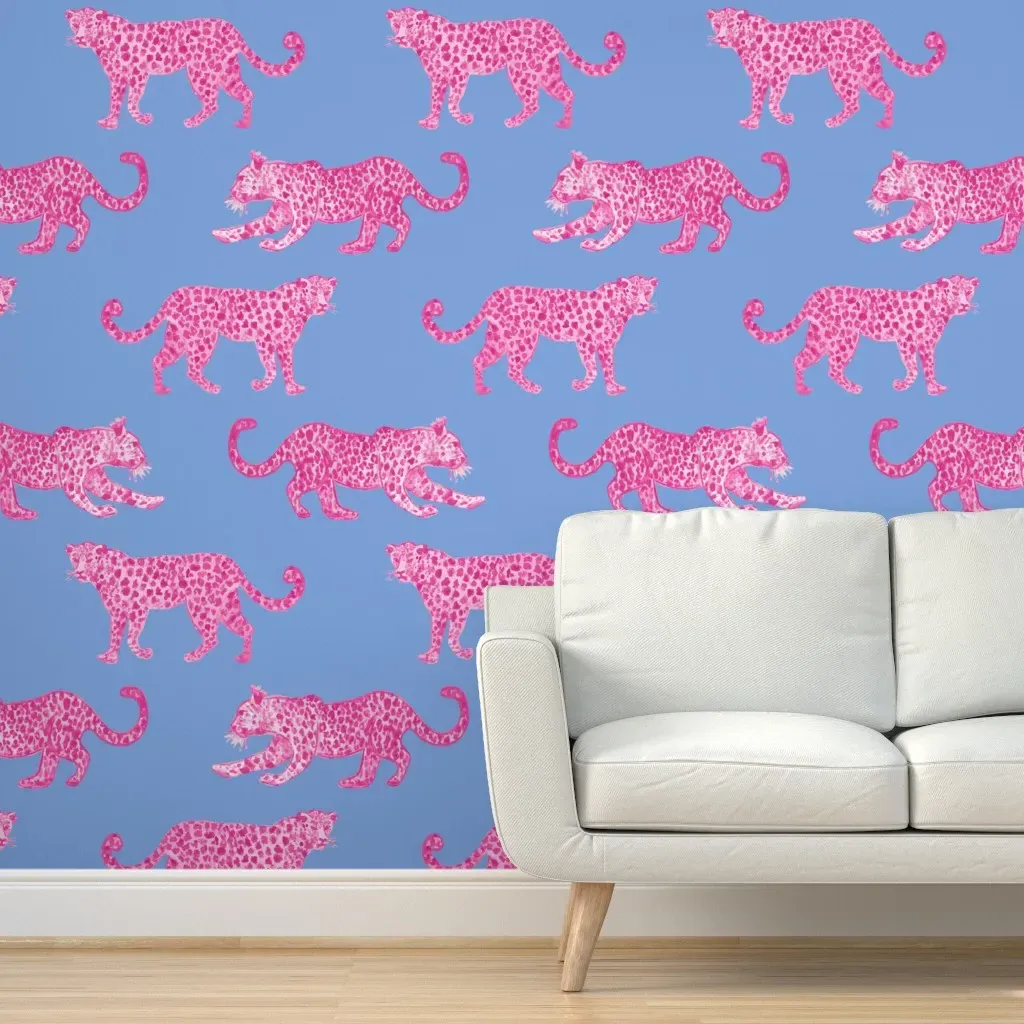 Leopard Parade Peel and Stick Wallpaper - Magenta Pink product