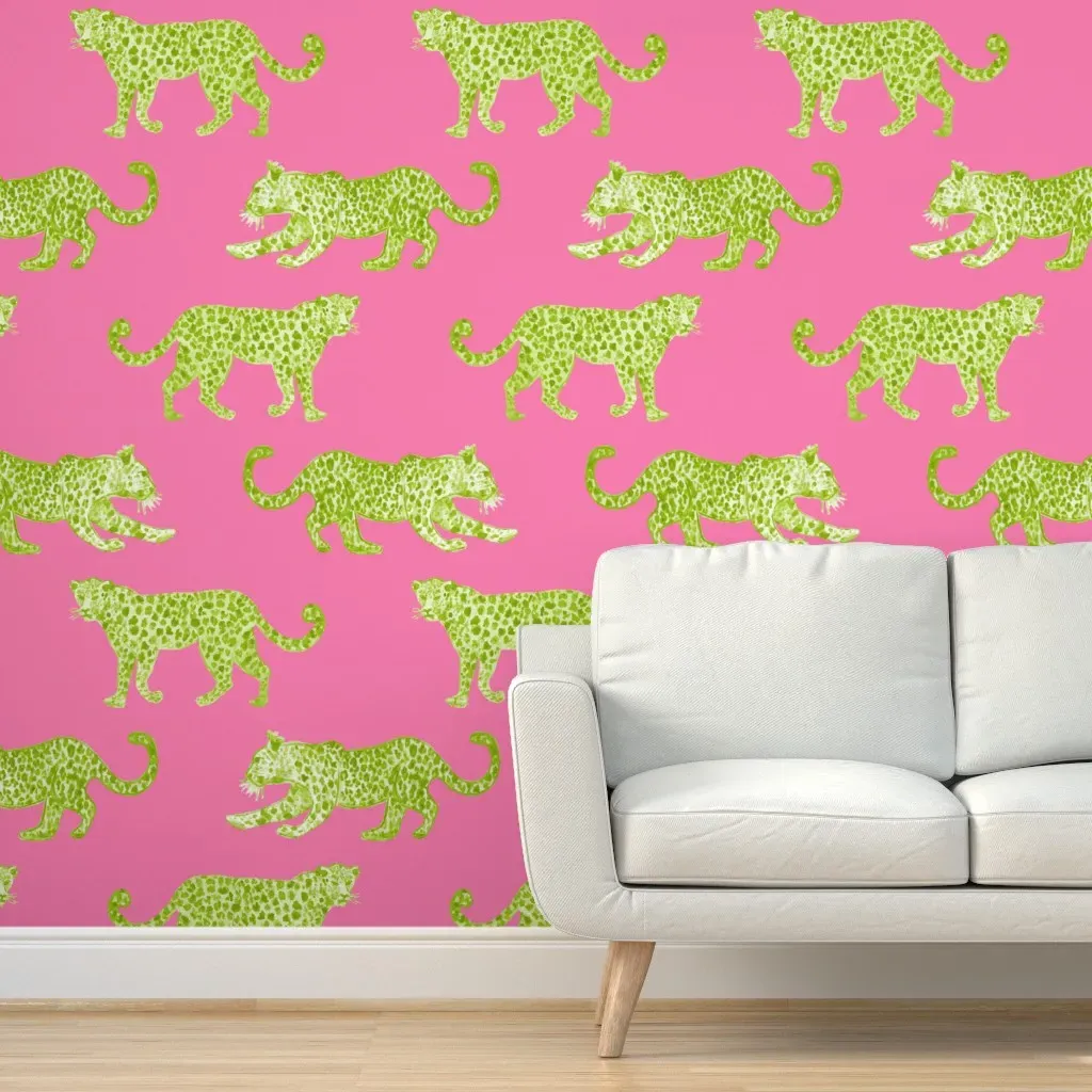 Leopard Parade Peel and Stick Wallpaper - Pink, Citron product